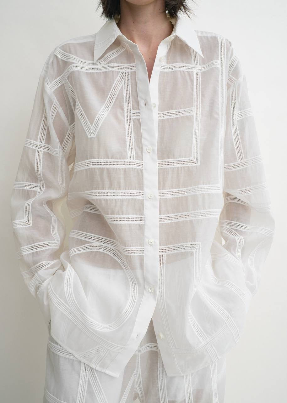 TOT Monogram Embroidered Classic Shirt | Summer PJ Bottoms Pant | Silk-Cotton Set