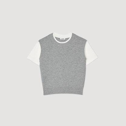 SD Dual-Material Knit Jumper T-shirt Top