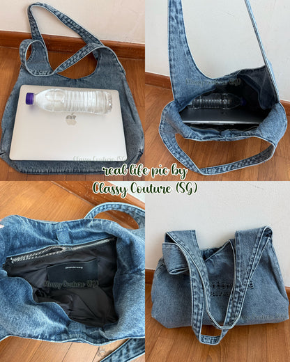 AW Denim Medium Cotton Shoulder Bag in Pike Hobo & Punch Tote