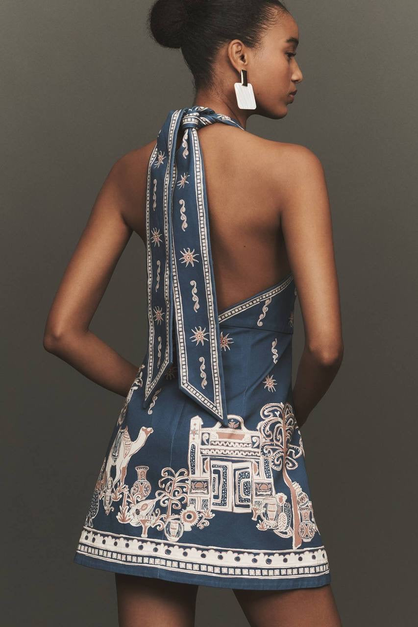 ALM Acacia Halter Ribbon Tie Mini Dress