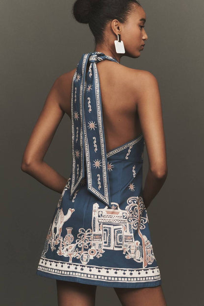 ALM Acacia Halter Ribbon Tie Mini Dress