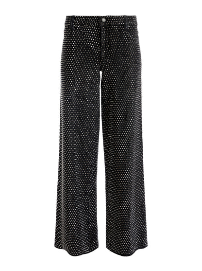 AO Trish Rhinestone Embellished Low-Rise Wide Leg Jean Pants