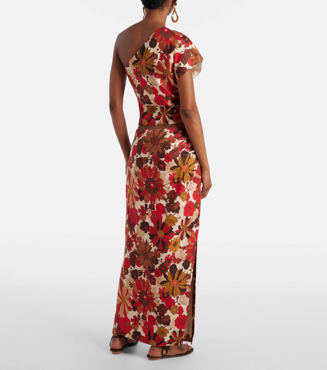 STL Belleto One-shoulder Cropped Shirt Top | Gathered Midi Skirt | Linen Set