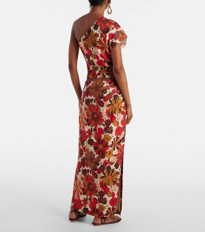 STL Belleto One-shoulder Cropped Shirt Top | Gathered Midi Skirt | Linen Set