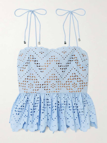 SP Blue Broderie Anglaise Top | Midi Skirt | Set