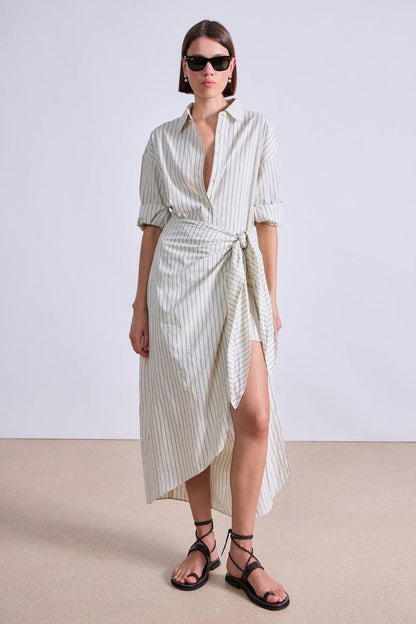 AA Alessandra Sarong Cotton Shirtdress Midi Dress