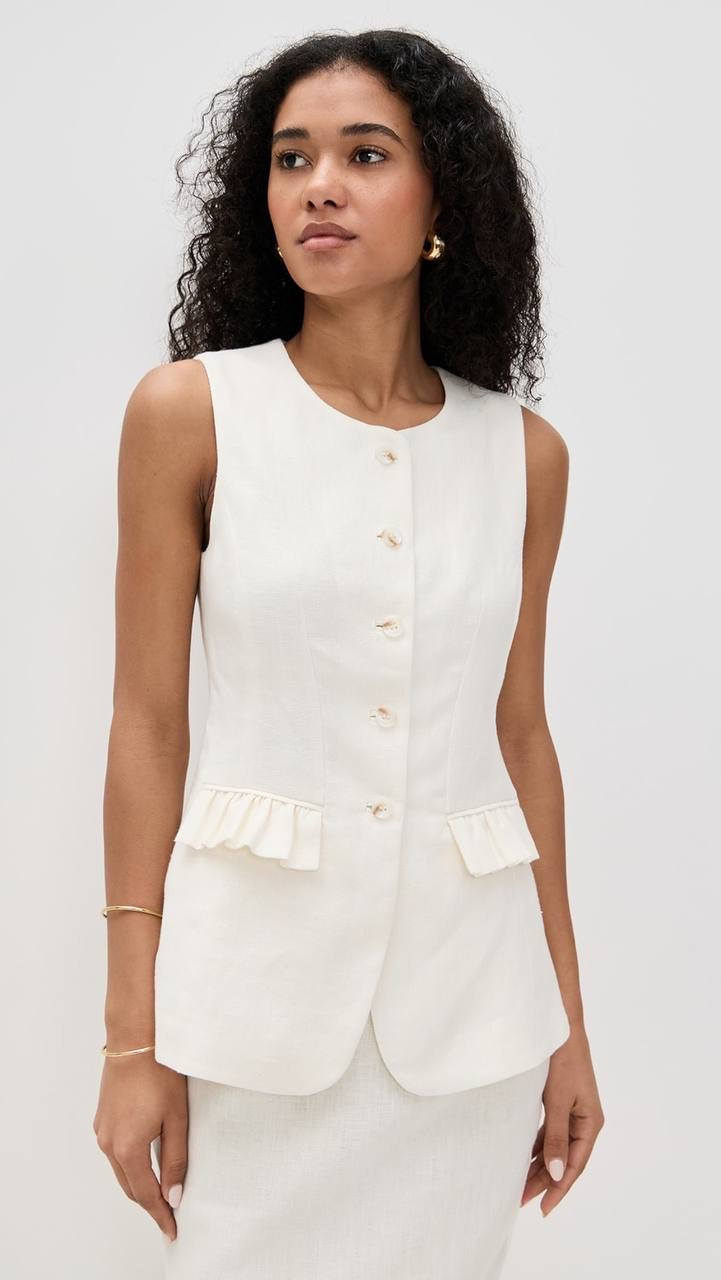 PSE Matilda Gilet Linen Vest Top | Midi Column Skirt | Set