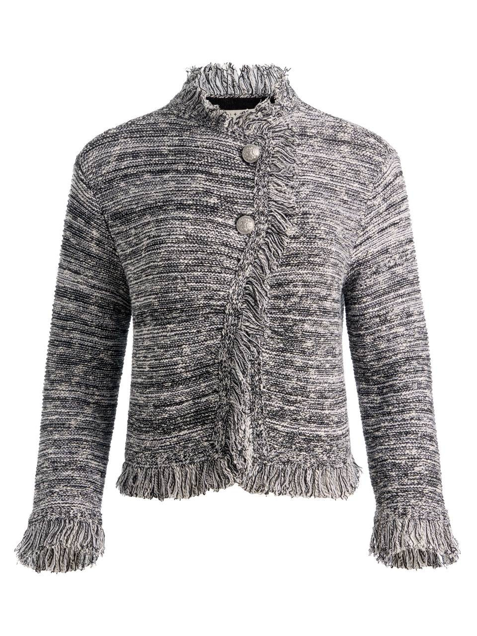 Grey Janet Fringe Wool-cotton Boucle-tweed effect Jacket