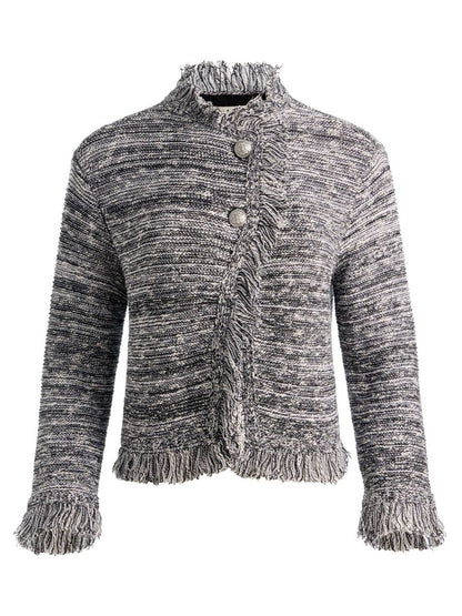 Grey Janet Fringe Wool-cotton Boucle-tweed effect Jacket