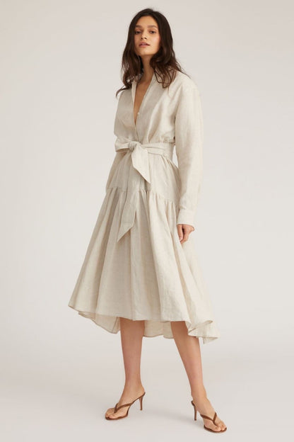 MW Layne Linen Tuxedo Midi Dress