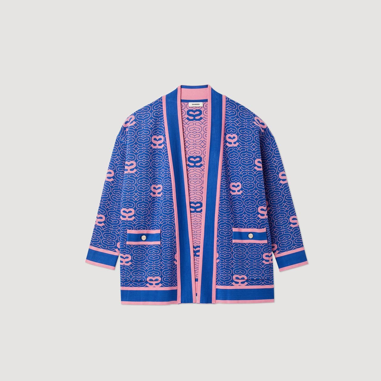 SD Monogram Reversible Oversized Cardigan in Pink/Purple