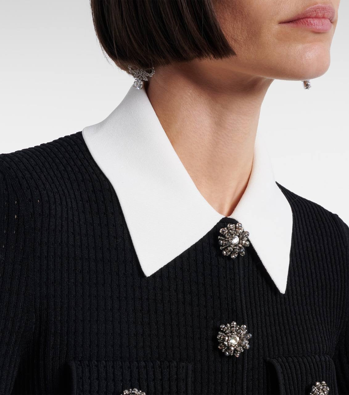 SP Black Contrast Collar Tailored Knit Mini | Midi Dress
