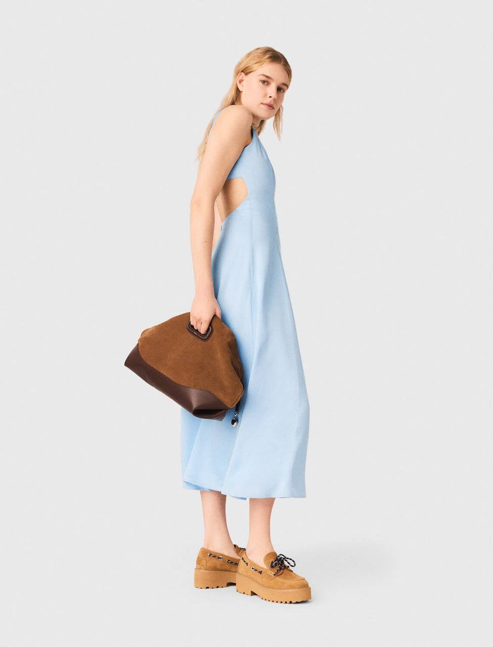 MJ Blue Sky Open-Back Viscose Midi Maxi Dress