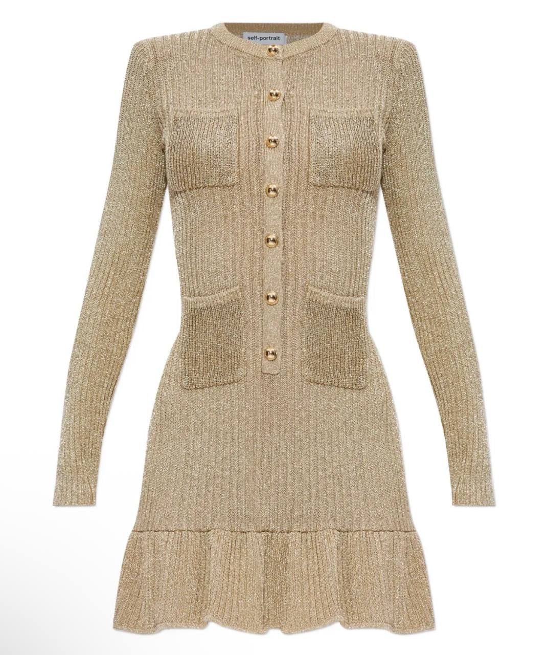 SP Gold Lurex Ribbed Knit Long Sleeved Top | Ruffle Hem Mini Dress