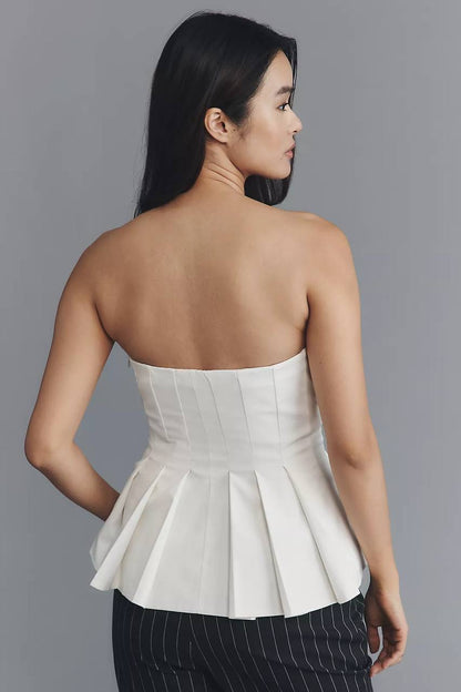Ref Ashlyn Strapless Cotton Pleated Peplum Top