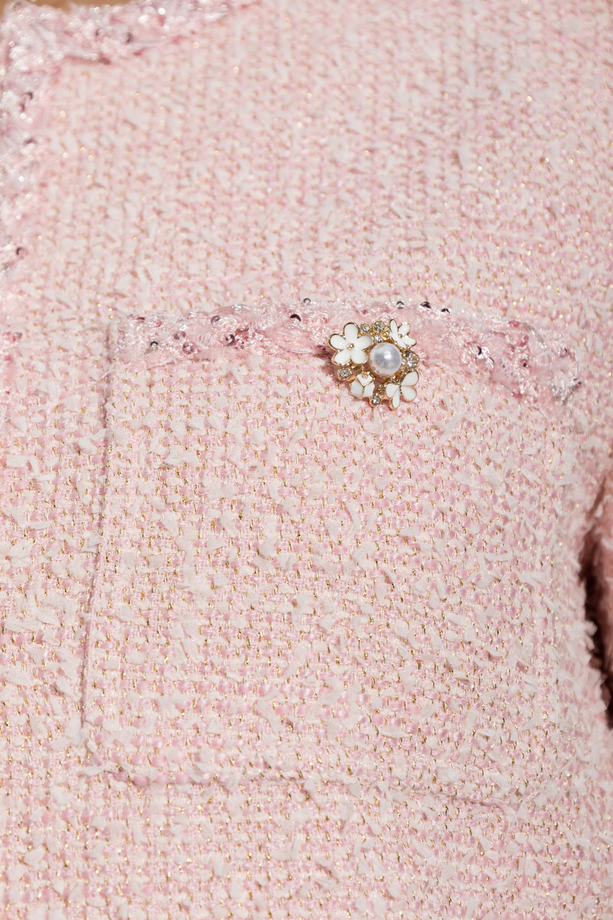 SP Pink Cropped Boucle Tinsel Jacket | Mini Skirt | Set
