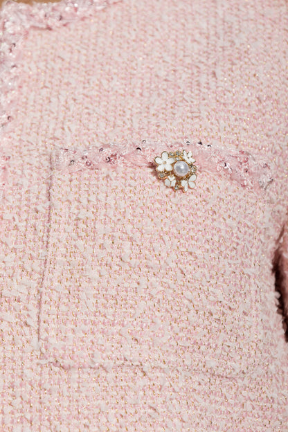 SP Pink Cropped Boucle Tinsel Jacket | Mini Skirt | Set