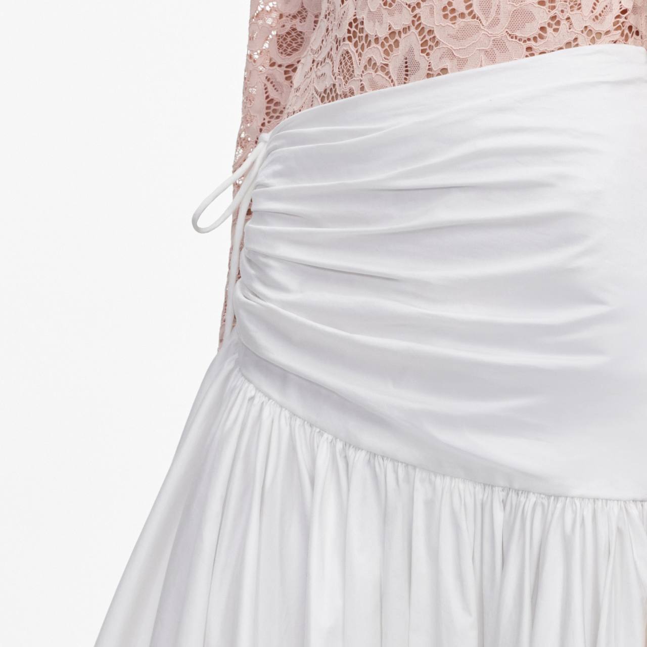 SP Beige-pink Floral Lace BodySuit One-piece | White Cotton Asymmetrical Midi Skirt | Set