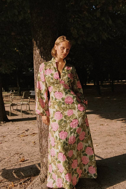PN Elodie Linen Midi Dress in Pink Jardin