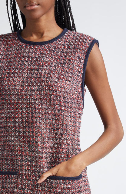 VB Ceres Metallic Tweed Jacket | Ravenna Sleeveless Mini Dress | Set in Red Blaze / Navy Multi