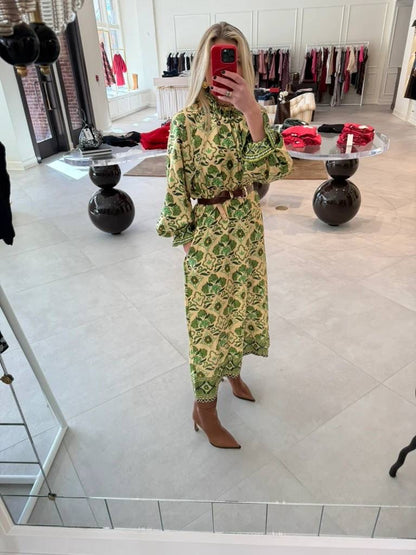 ALM Cece Silk Long Sleeve Midi Dress