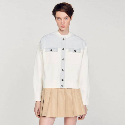 SD Dual-Material Coatigan Bomber Jacket in white/blue