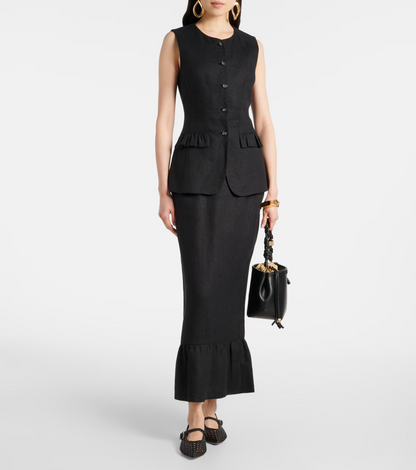 PSE Matilda Gilet Linen Vest Top | Midi Column Skirt | Set