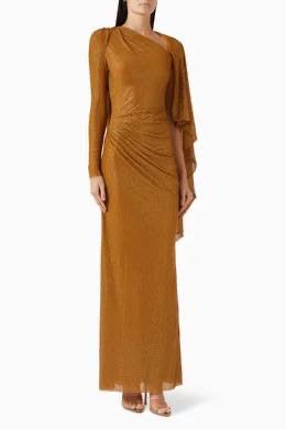 SP Gold Rhinestone Drape Midi Dress