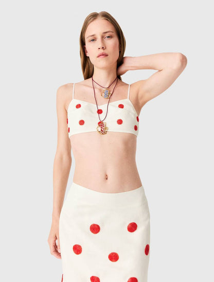 MJ Embroidered Linen-Silk Crop Top | Pencil Skirt