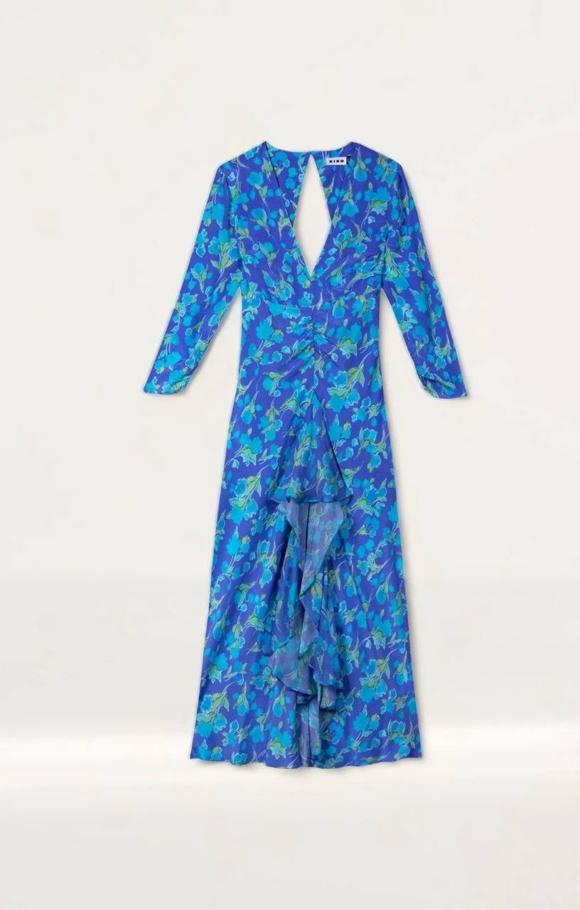 RX Rose Floral Print Silk Midi Dress