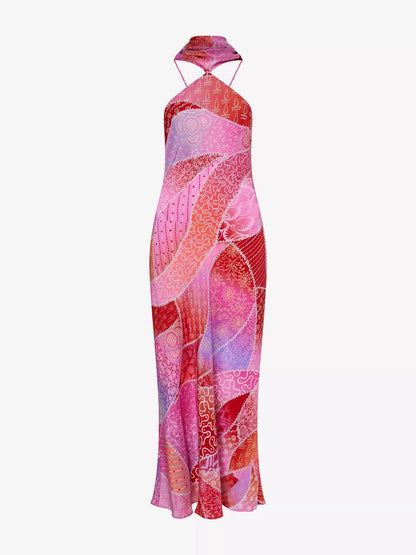 RX Hayley Detachable-Scarf Silk Midi Dress