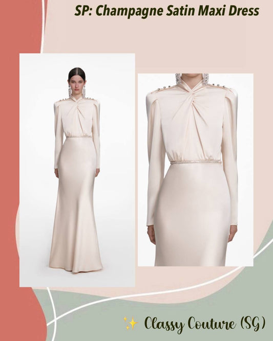 SP Champagne Satin Long Sleeve Maxi Dress