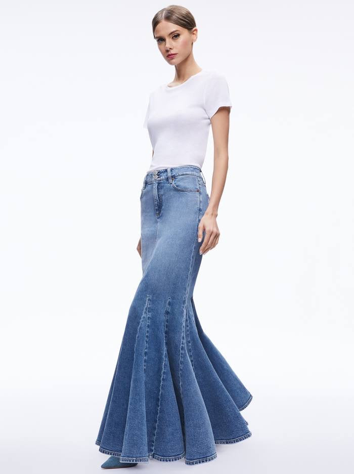 AO Nala Denim Godet Maxi Skirt