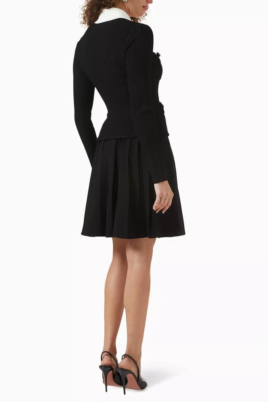 SP Black Contrast Collar Tailored Knit Mini | Midi Dress