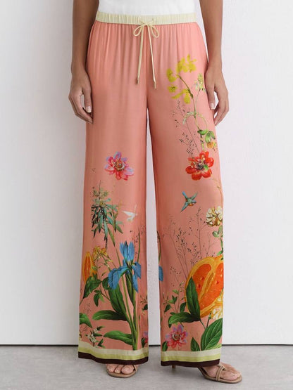 PETITE/REGULAR! RS Pink Milos Tropical Scarf-Print Half-button Shirt | Wide-leg Trousers | Drawstring Shorts | Viscose Set