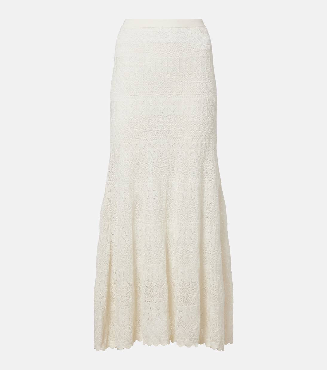 SP White Sheer Pointelle Knit Crop Top | Midi Skirt | Crochet Scallop-edge Set
