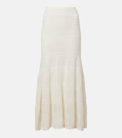 SP White Sheer Pointelle Knit Crop Top | Midi Skirt | Crochet Scallop-edge Set