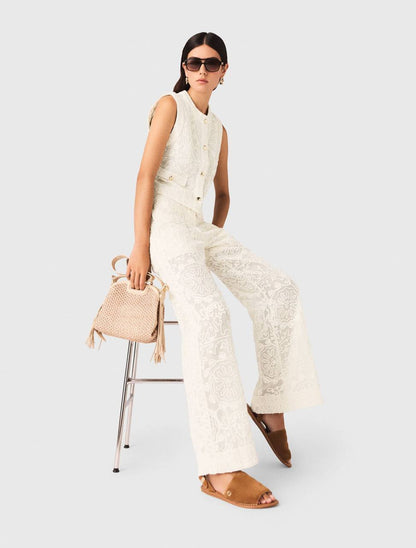 MJ Laros Guipure Lace Sleeveless Jacket Vest Top | Paros Trousers Pant | Cotton Set