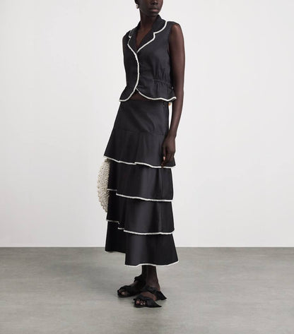 SD Cotton Pearl Embellished Shirt | Tiered Midi Maxi Skirt | Set