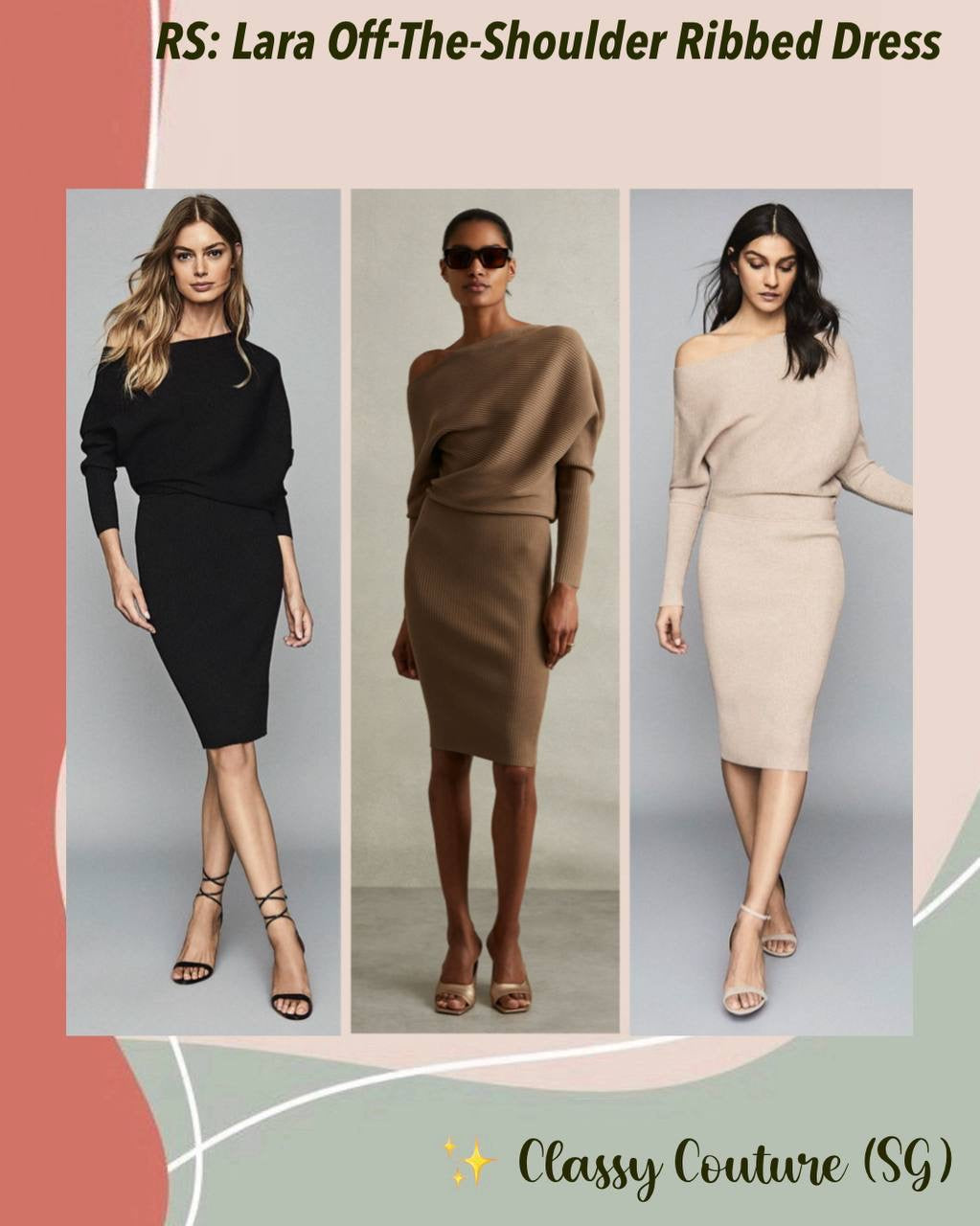 RS Lara Off The Shoulder Ribbed Midi Dress