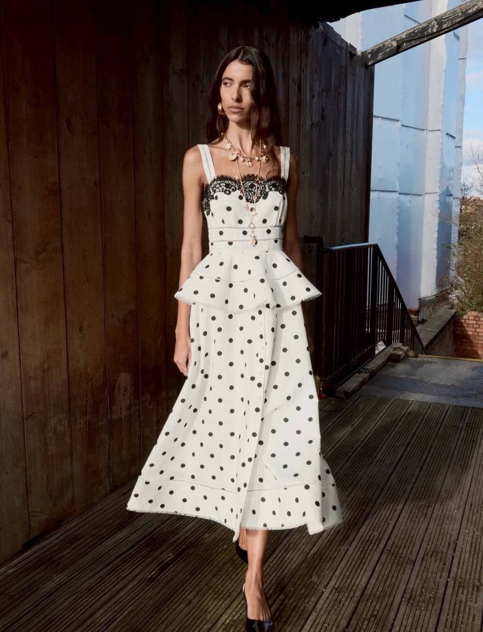 SP Linen-Cotton Polka Dot Midi Dress