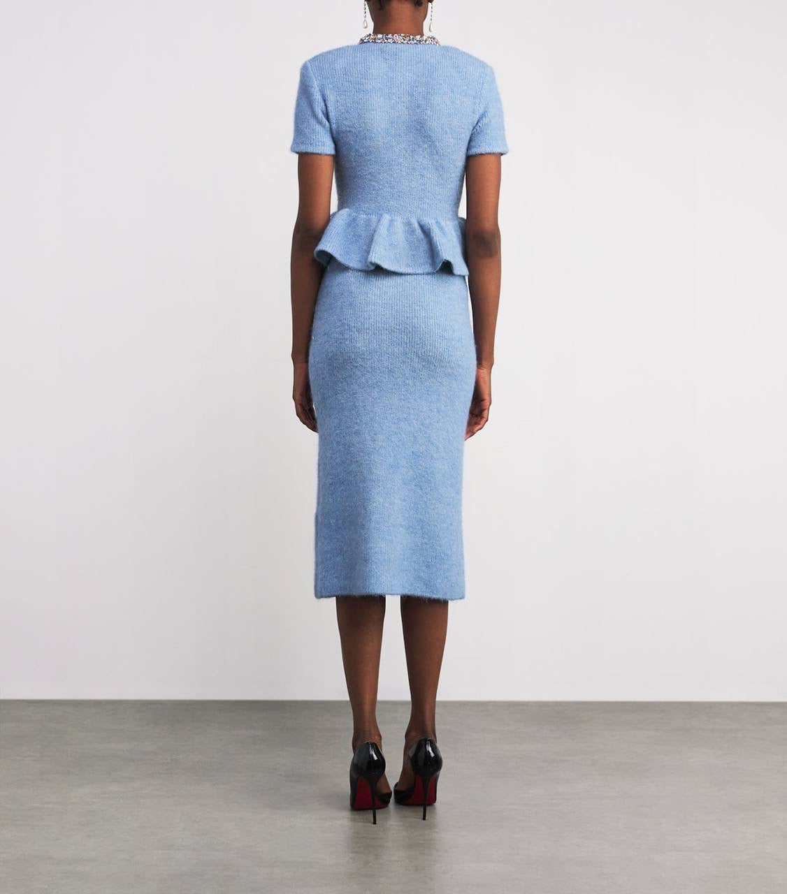 SP Blue Knitted Peplum Midi Dress