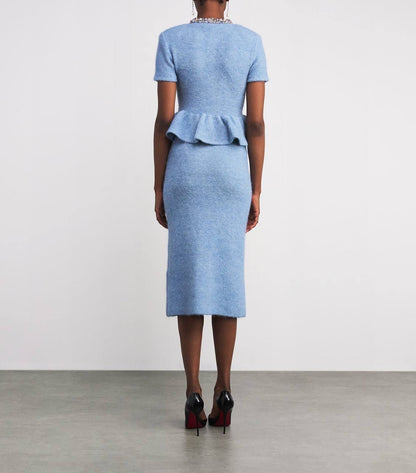 SP Blue Knitted Peplum Midi Dress
