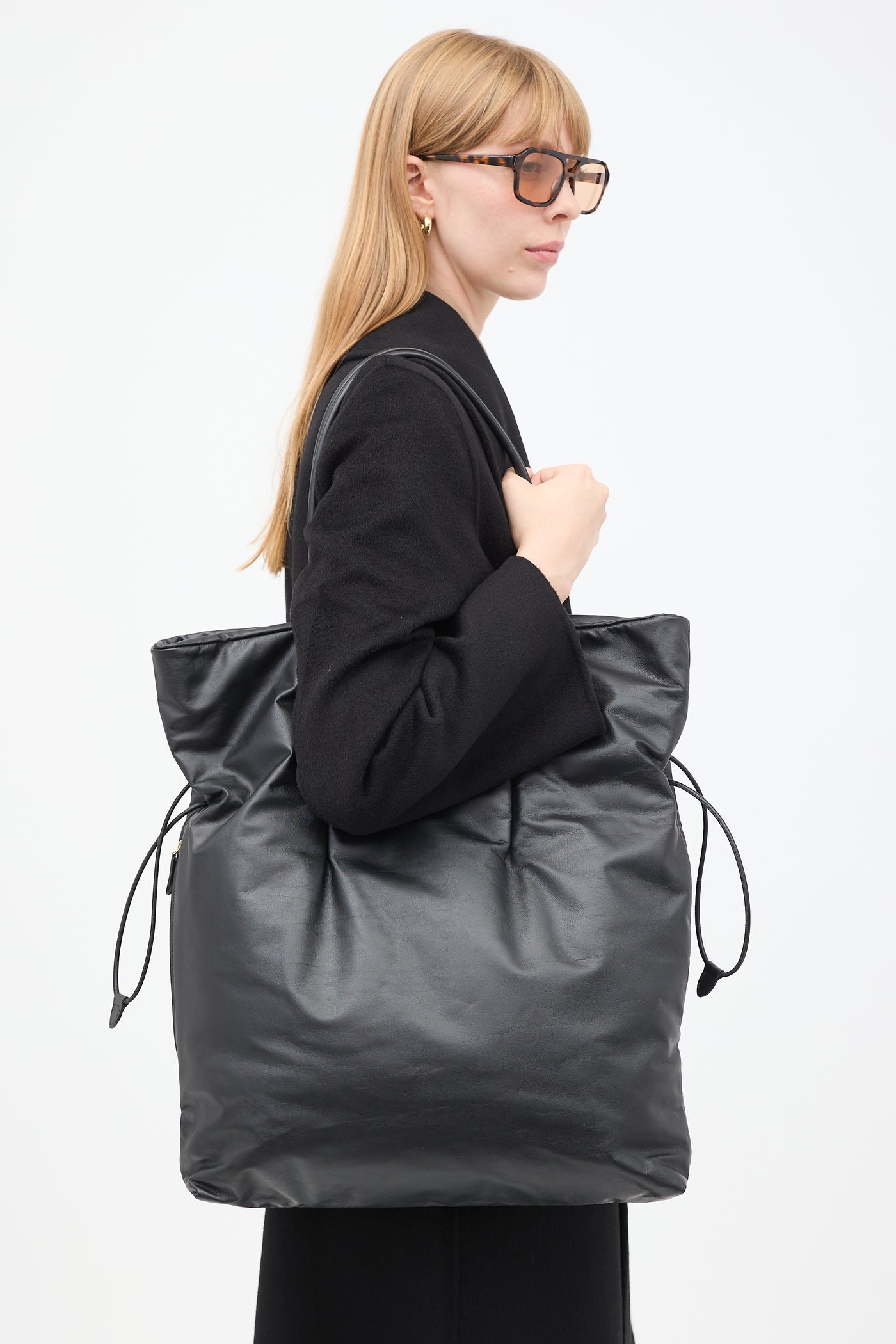 TR Polly Smooth Calfskin Leather Drawstring Tote Bag
