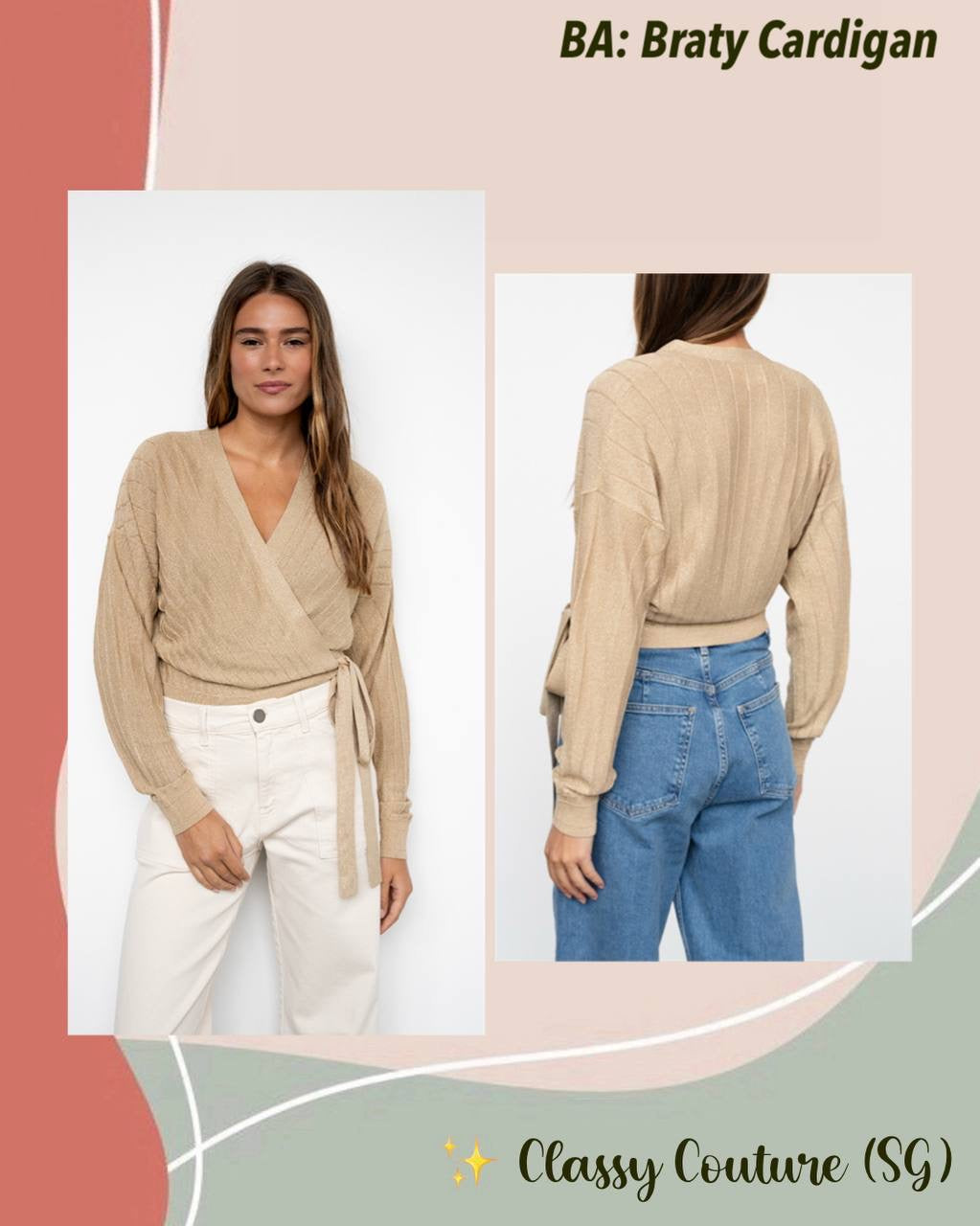 BA Braty Viscose-blend Metallic Wrap Around Cardigan Sweater