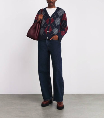 MJ Argyle Cropped Embellished Wool Cardigan