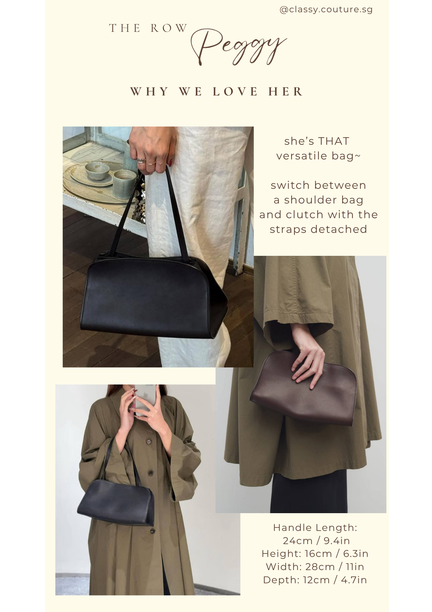 2 Colors! TR Peggy Clutch / Shoulder Bag in Polished Saddle Calfskin Leather