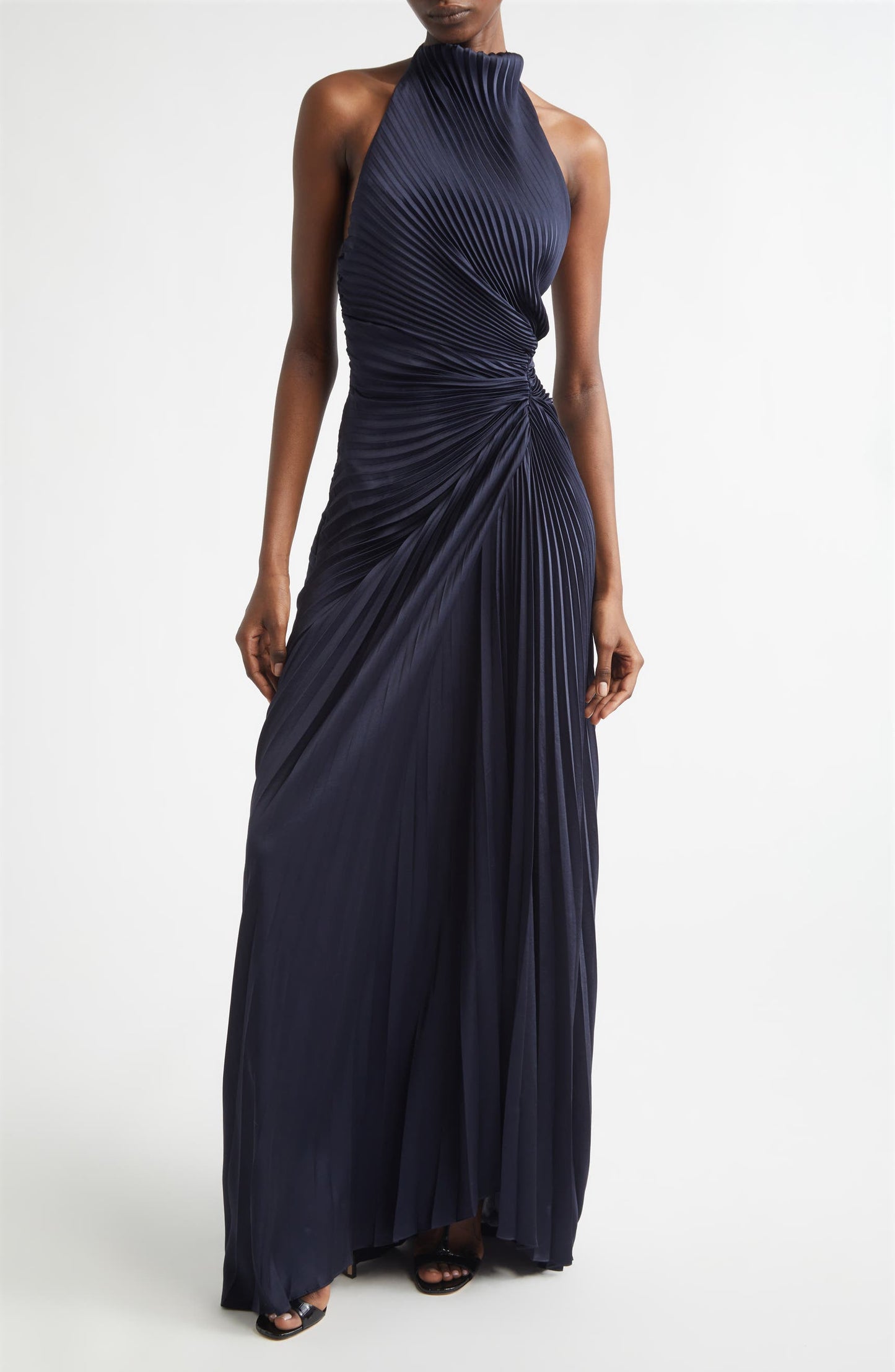 ALC Romy Halter Pleated Satin Gown Maxi Dress