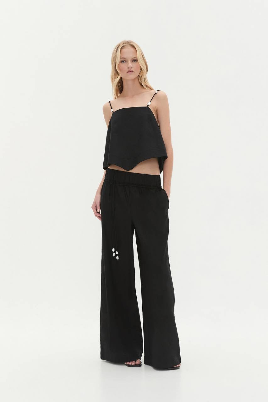 3 Colors! AJ Dessie Belted Relaxed Linen-Cotton Pants