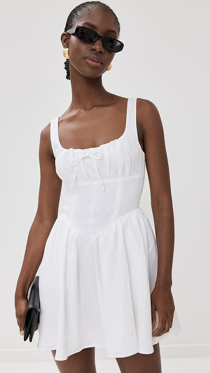 Ref Daria Linen Mini Dress in White